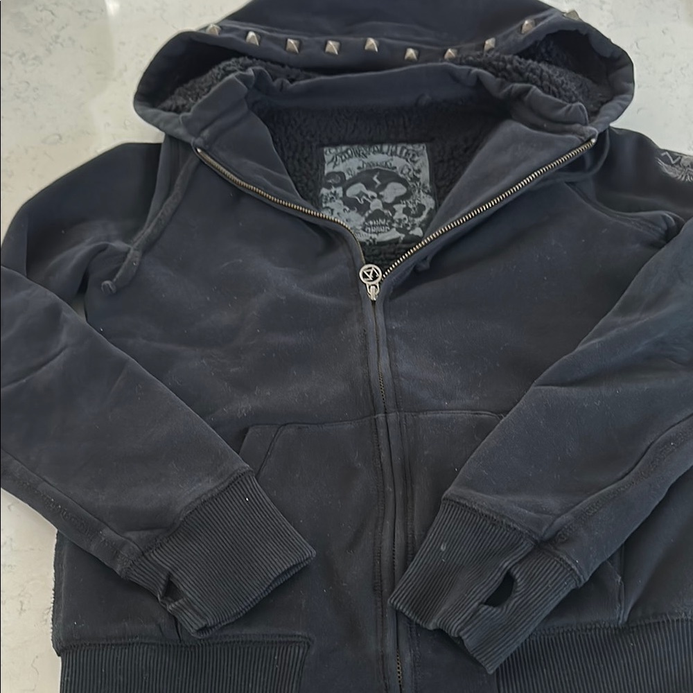 Zadig & Voltaire Black Zip-Up Hoodie/Jacket with Studded Hood Sz. S